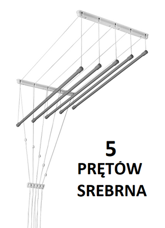 Suszarka sufitowa 5 prętowa stal ø13 mm SREBRNA